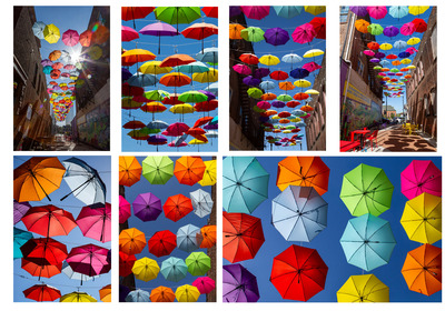 A Colorful Umbrella Alley Display in Louisville, Ohio
